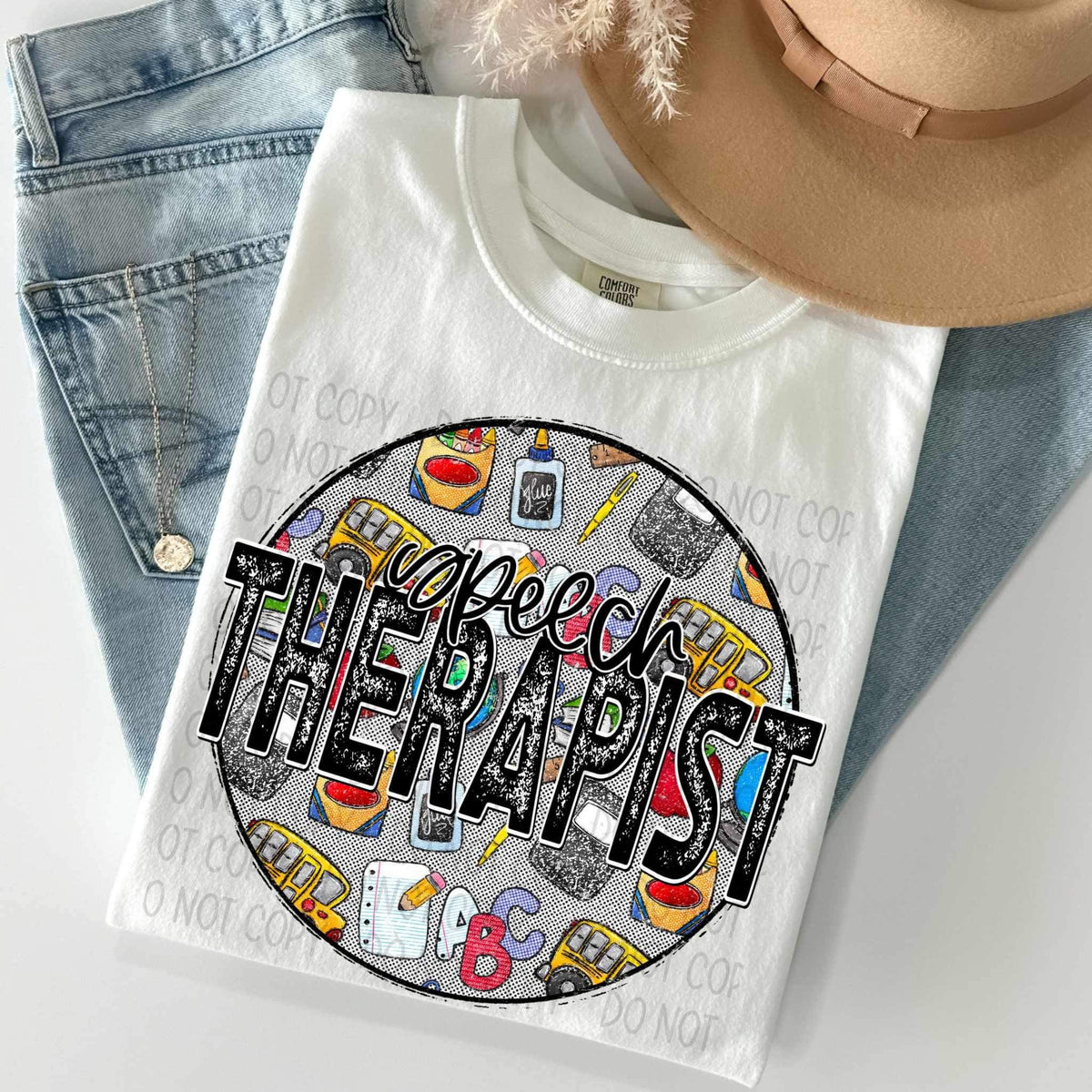 Speech therapist circle with school items 27132 DTF transfer