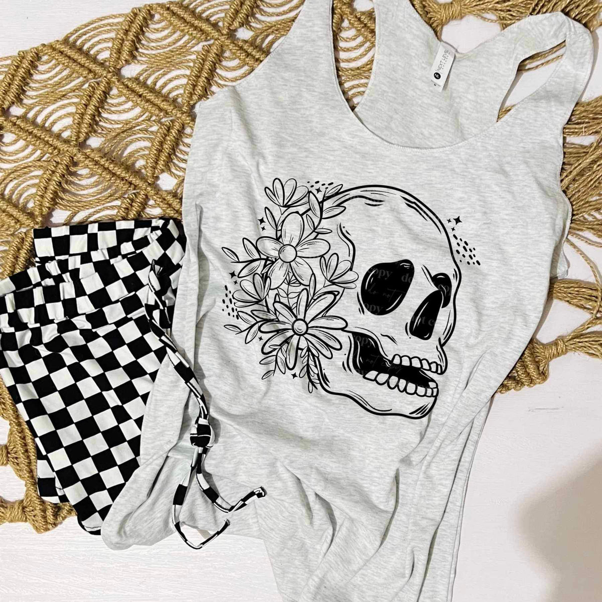 BLACK skull with flowers (CSC) 27179 DTF transfer