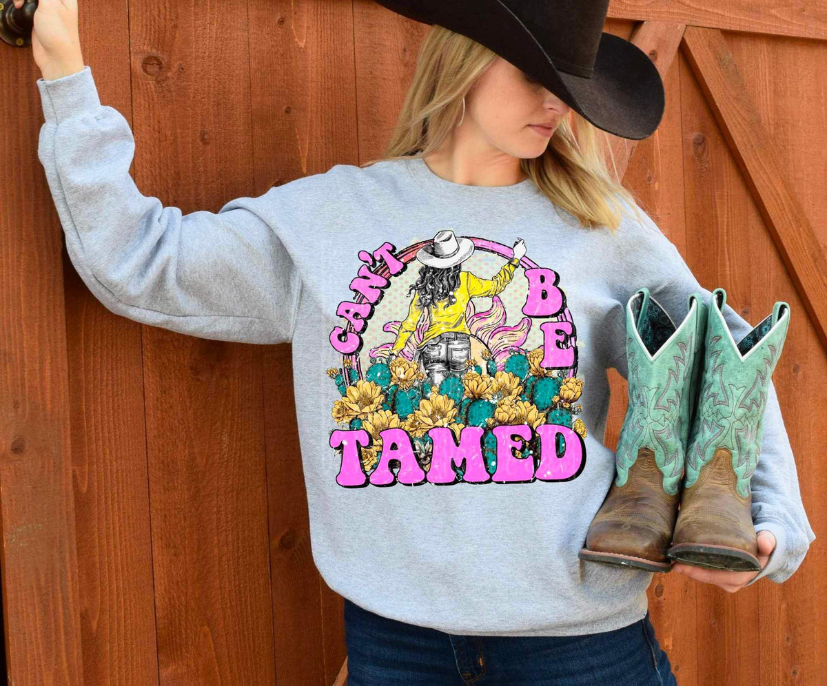 Cant be tamed pink font with cowgirl 17637 DTF TRANSFER