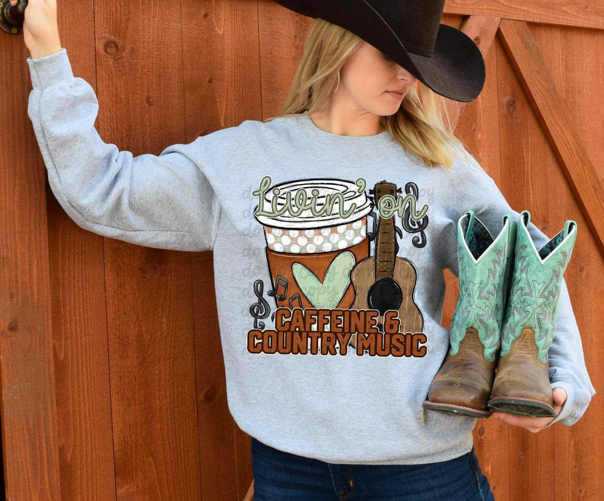 Caffeine and country music latte and guitar 17608 DTF TRANSFER