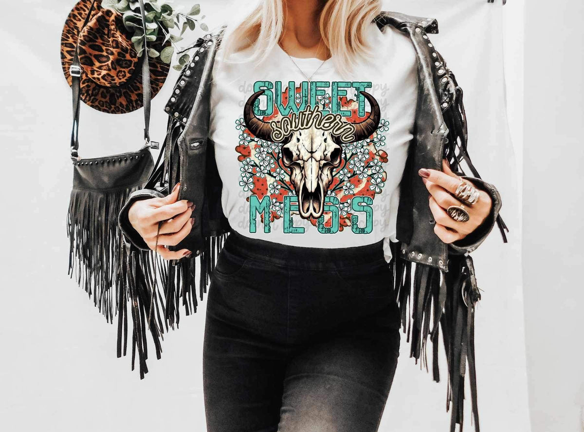 Sweet southern mess bull skull 17605 DTF TRANSFER