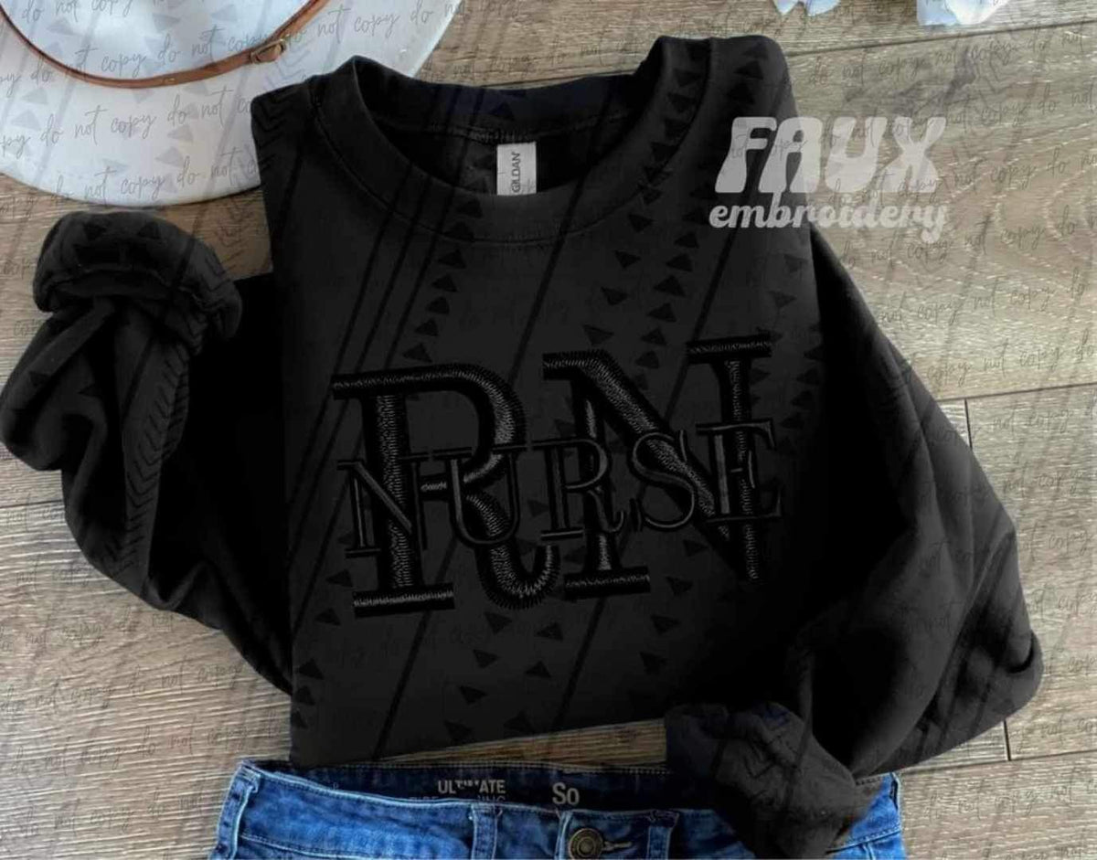 RN nurse black embroidery 27216 DTF transfer