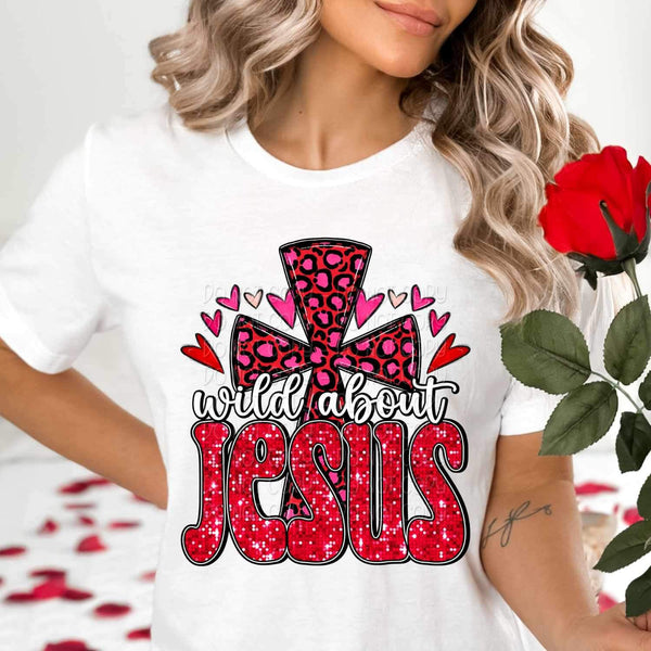 Wild about jesus red and pink leopard cross 17596 DTF TRANSFER
