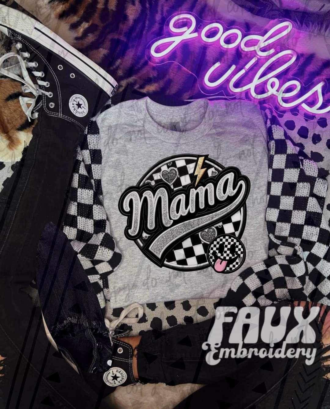 Mama circle with checkered embroidery 27248 DTF transfer