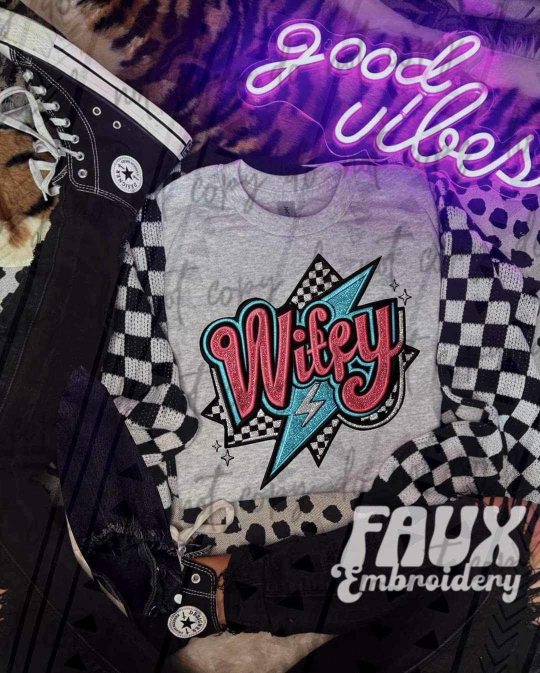 Wifey lightning bolt embroidery 27247 DTF transfer