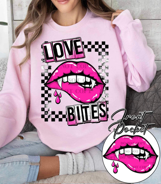 Love bites checkered with pink vampire lips 17654 DTF TRANSFER