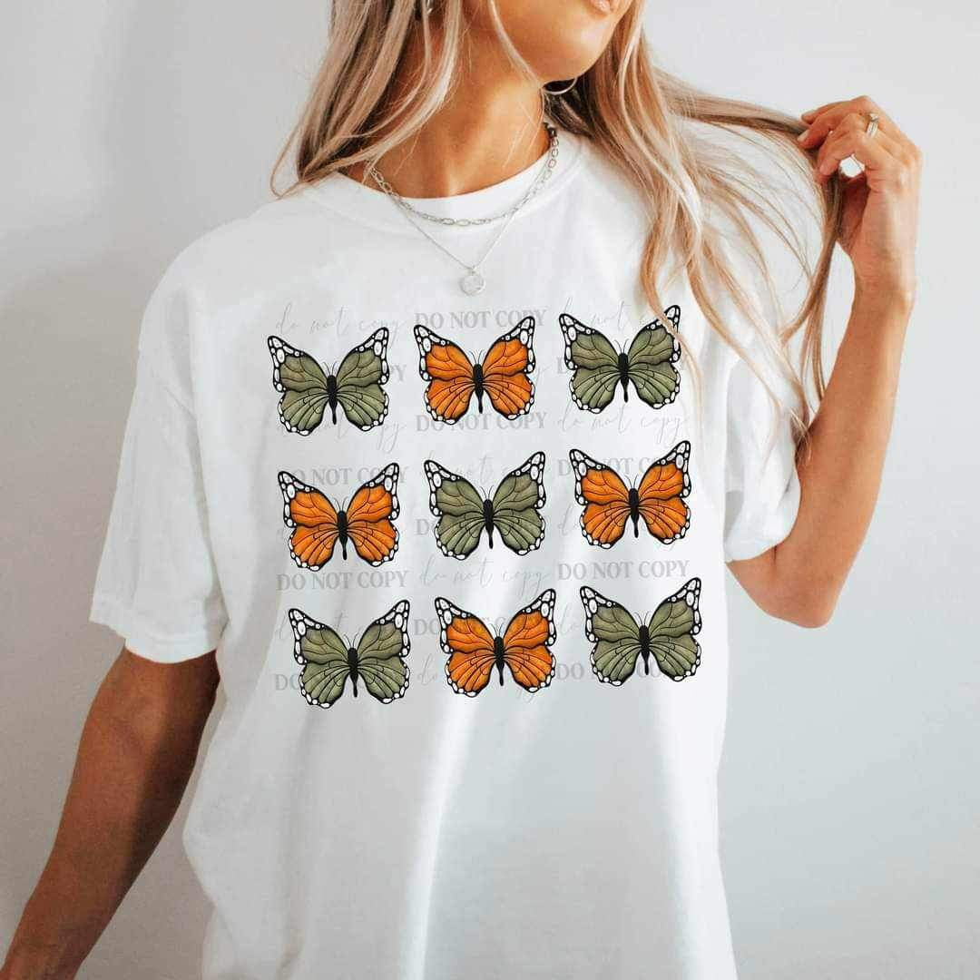 Orange and green butterfly collage CSC 17693 DTF TRANSFER