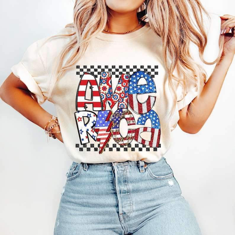 America patterned with checkered print 27275 DTF transfer