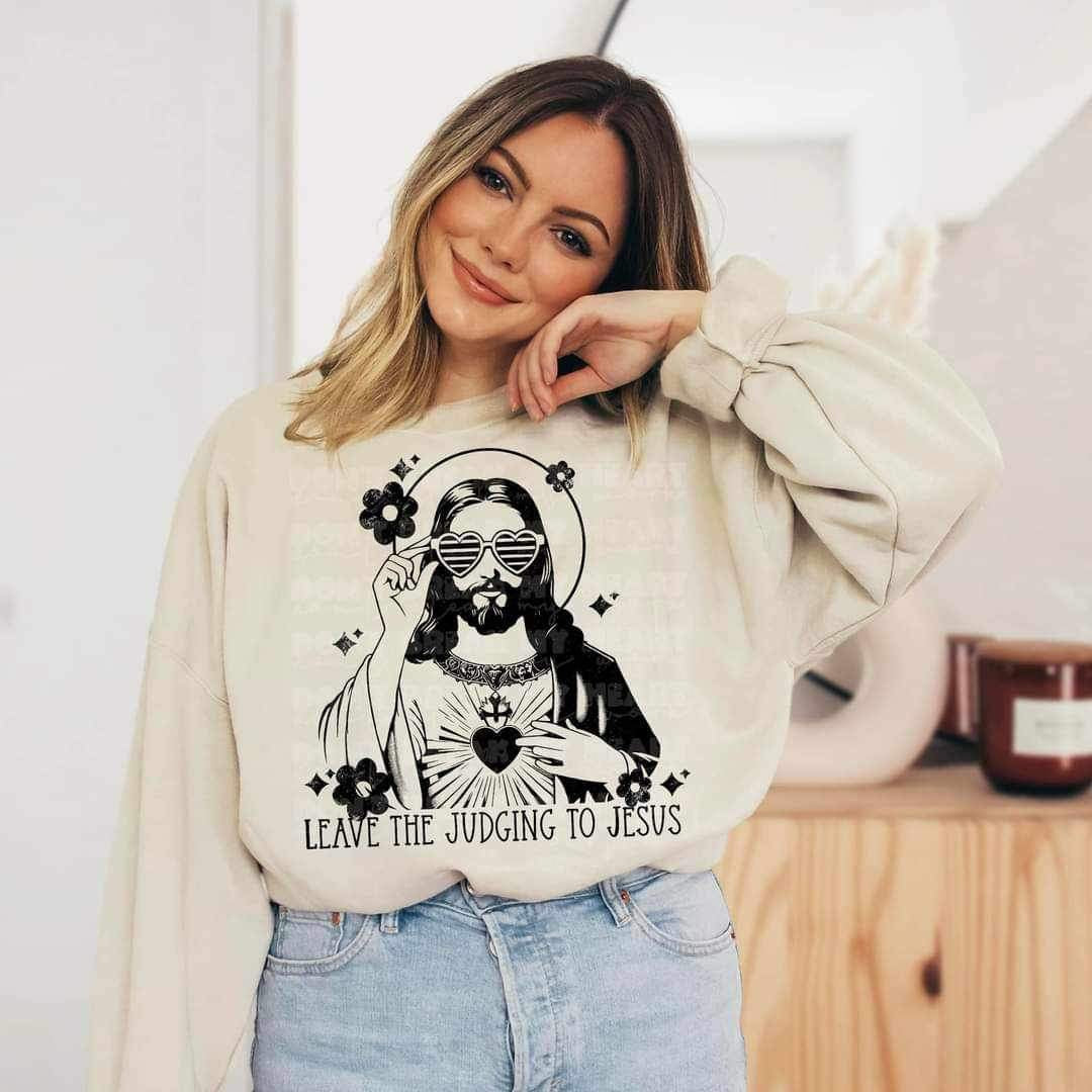 Leave the judgin to jesus BLACK with jesus LYTTLE 17684 DTF TRANSFER