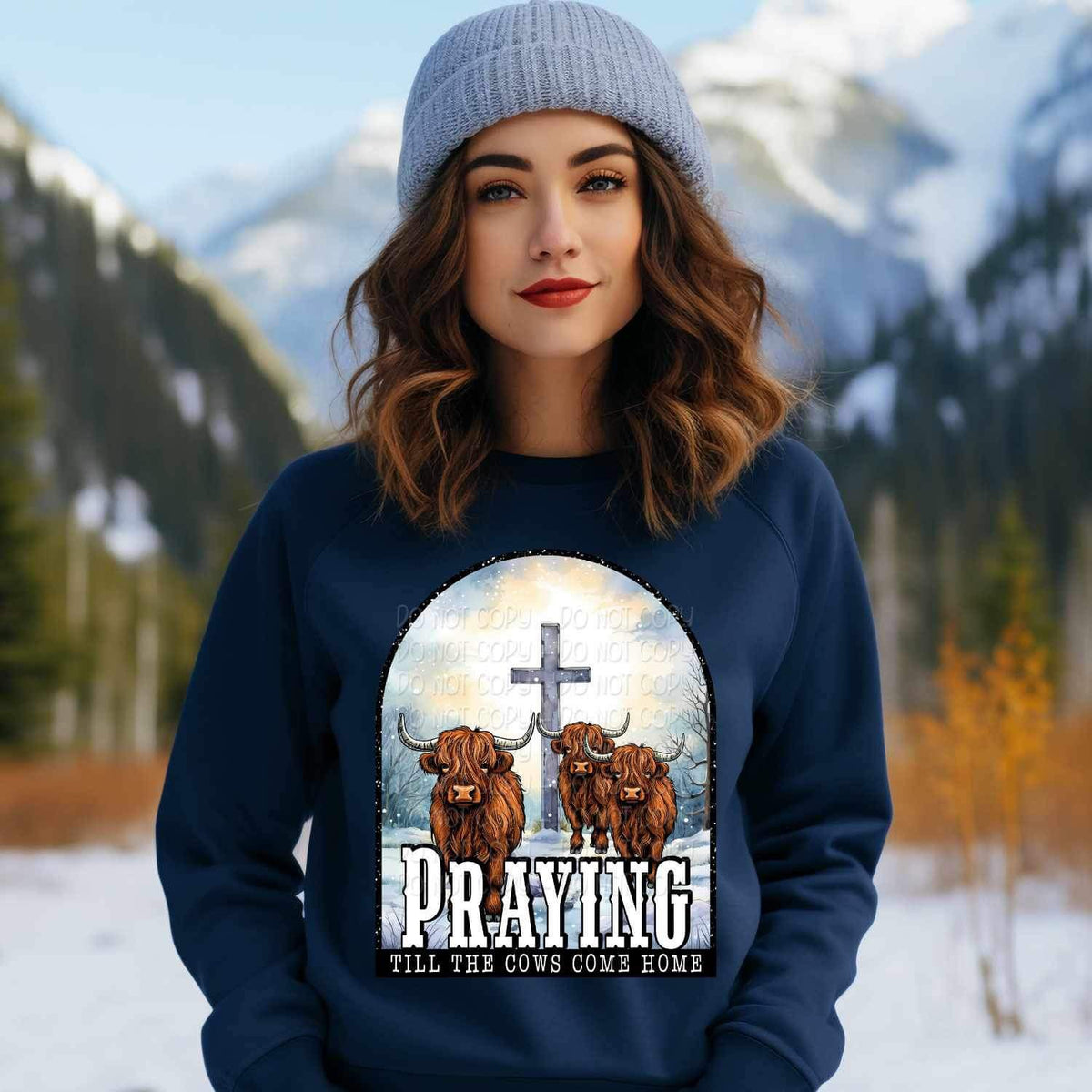 Praying till the cows come home shaggy cows and cross 17716 DTF TRANSFER