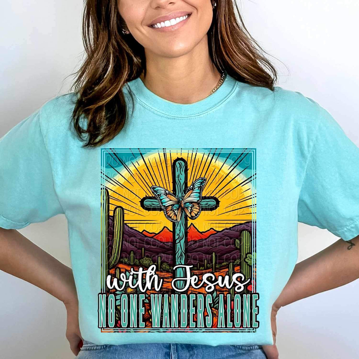 With jesus no one wanders alone cross and butterfly 17717 DTF TRANSFER