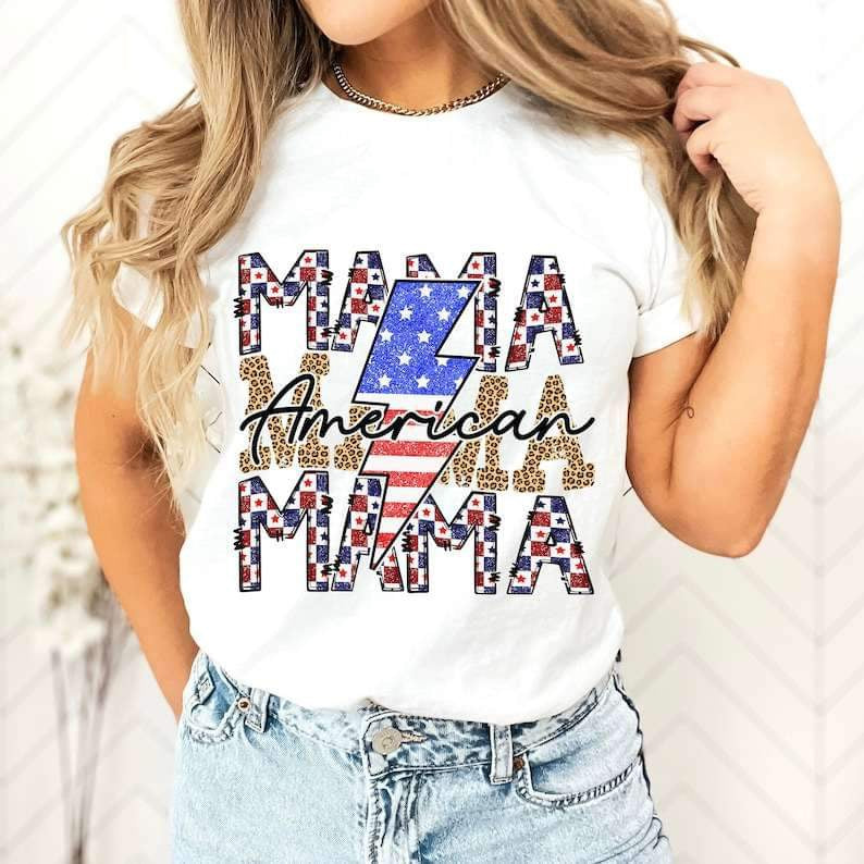 American mama stacked checkered with bolt 27271 DTF transfer