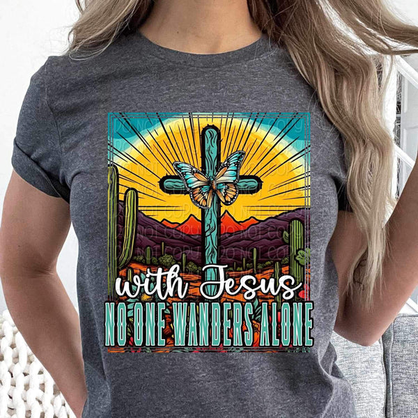 With jesus no one wanders alone cross and butterfly 17717 DTF TRANSFER