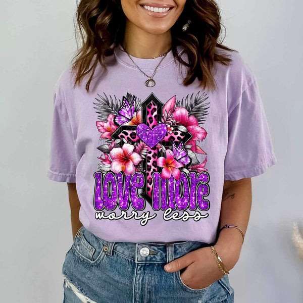 Love more worry less pink leopard cross 17714 DTF TRANSFER