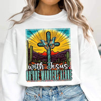 With jesus no one wanders alone cross and butterfly 17717 DTF TRANSFER