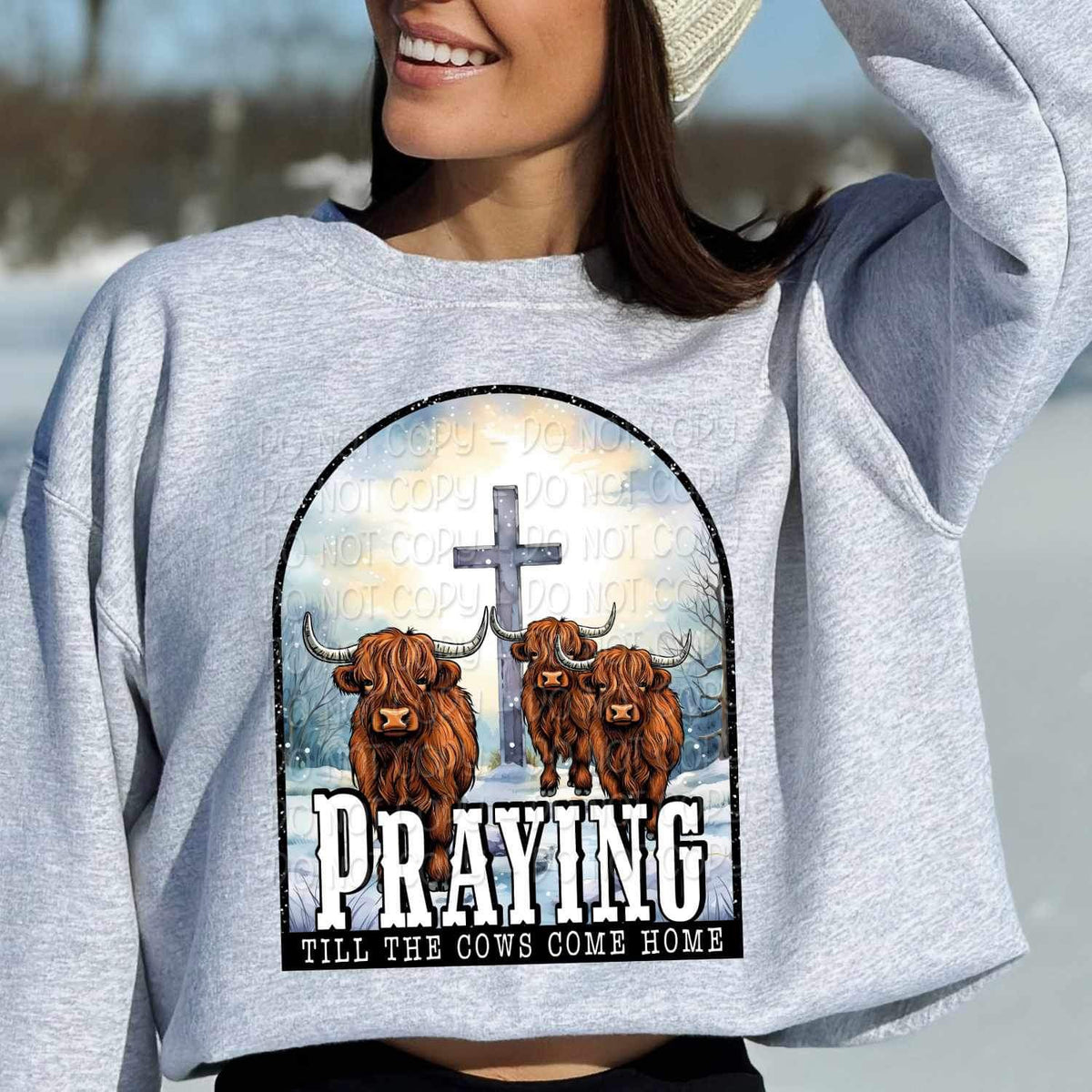 Praying till the cows come home shaggy cows and cross 17716 DTF TRANSFER