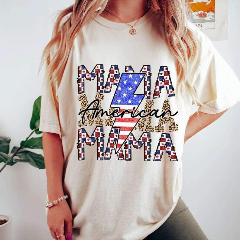 American mama stacked checkered with bolt 27271 DTF transfer