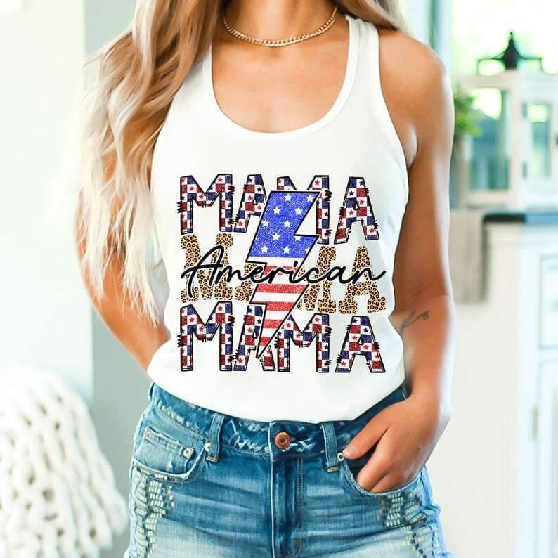 American mama stacked checkered with bolt 27271 DTF transfer