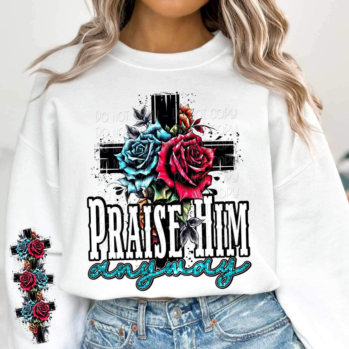 cross with roses SLEEVE 17735 DTF TRANSFER