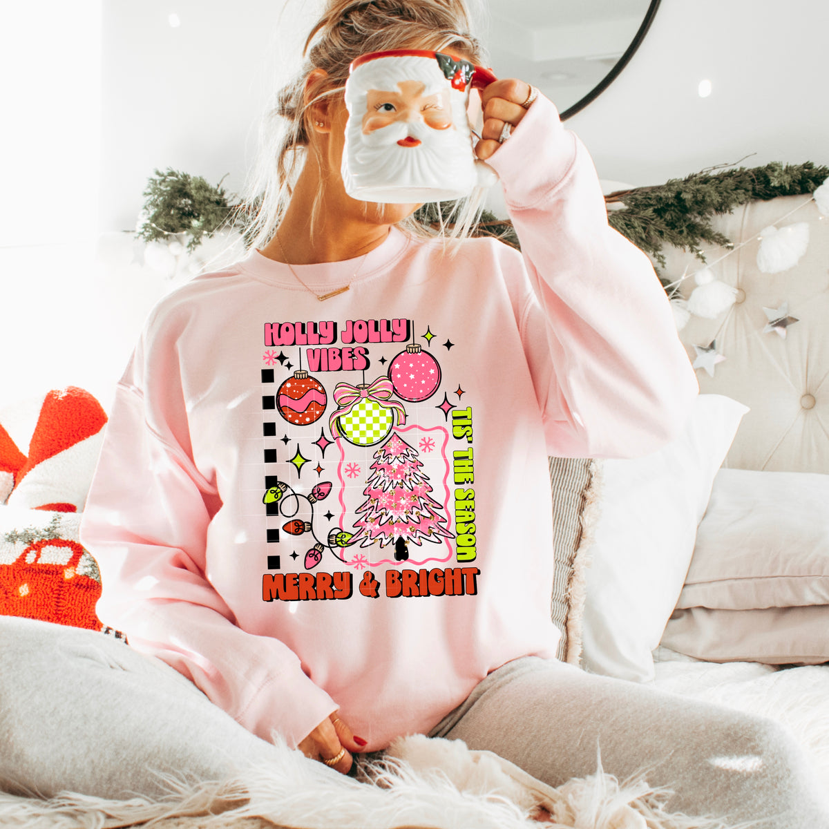 Holly Jolly Vibes pink and green (CSC) DTF Transfer