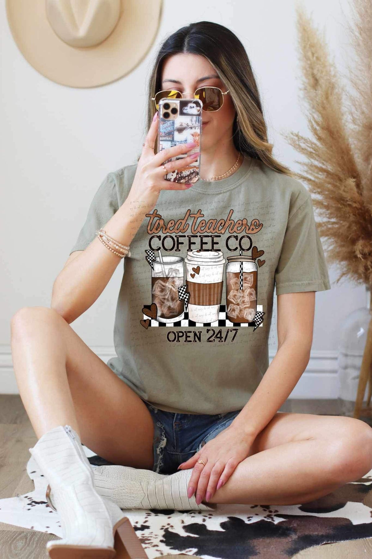 Tired teachers coffee co open 24/7 (CSC) 27304 DTF transfer