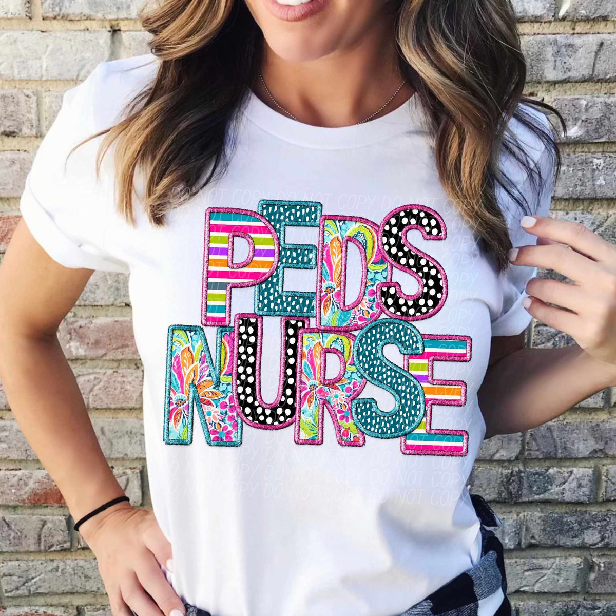 Peds nurse blue E colorful patterns (CITY) 37472 DTF transfer