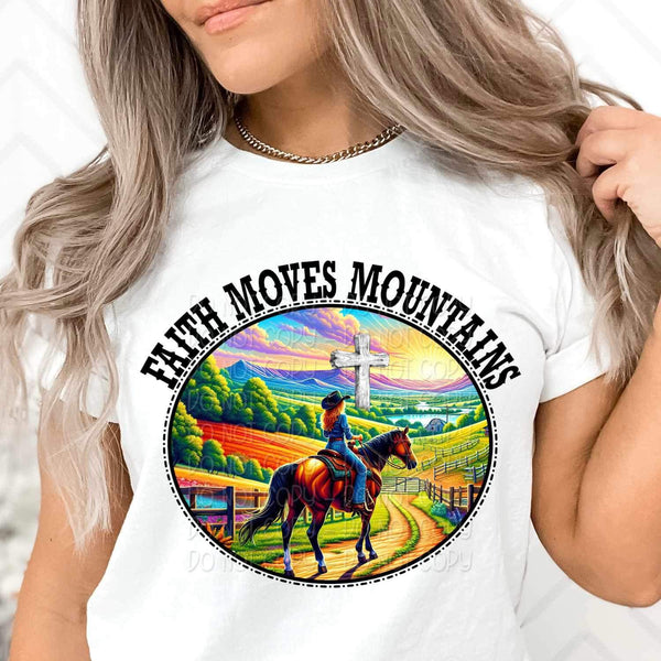 Faith moves mountains girl on horse mountain scenery 27331 DTF transfer