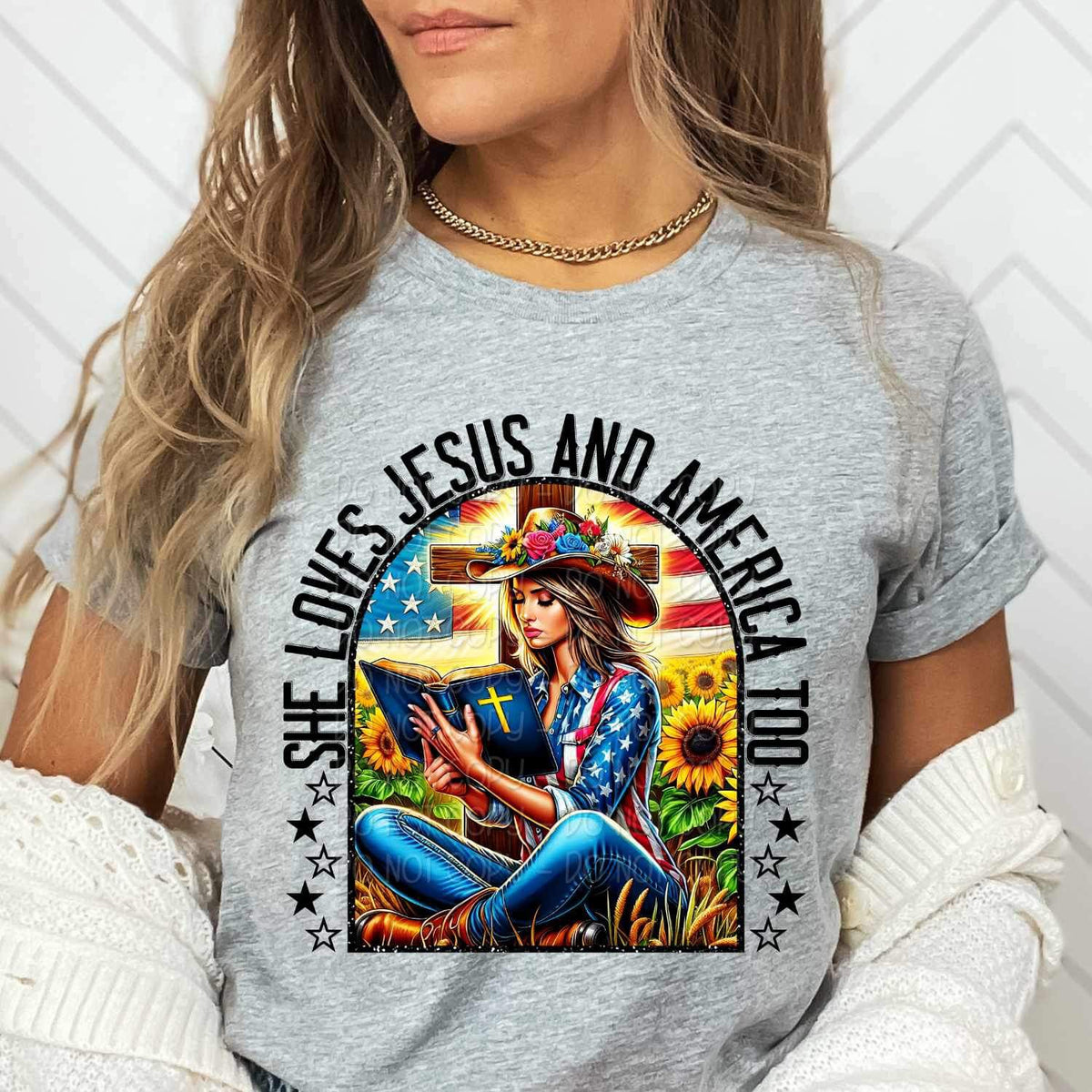 She loves jesus and America too 27330 DTF transfer