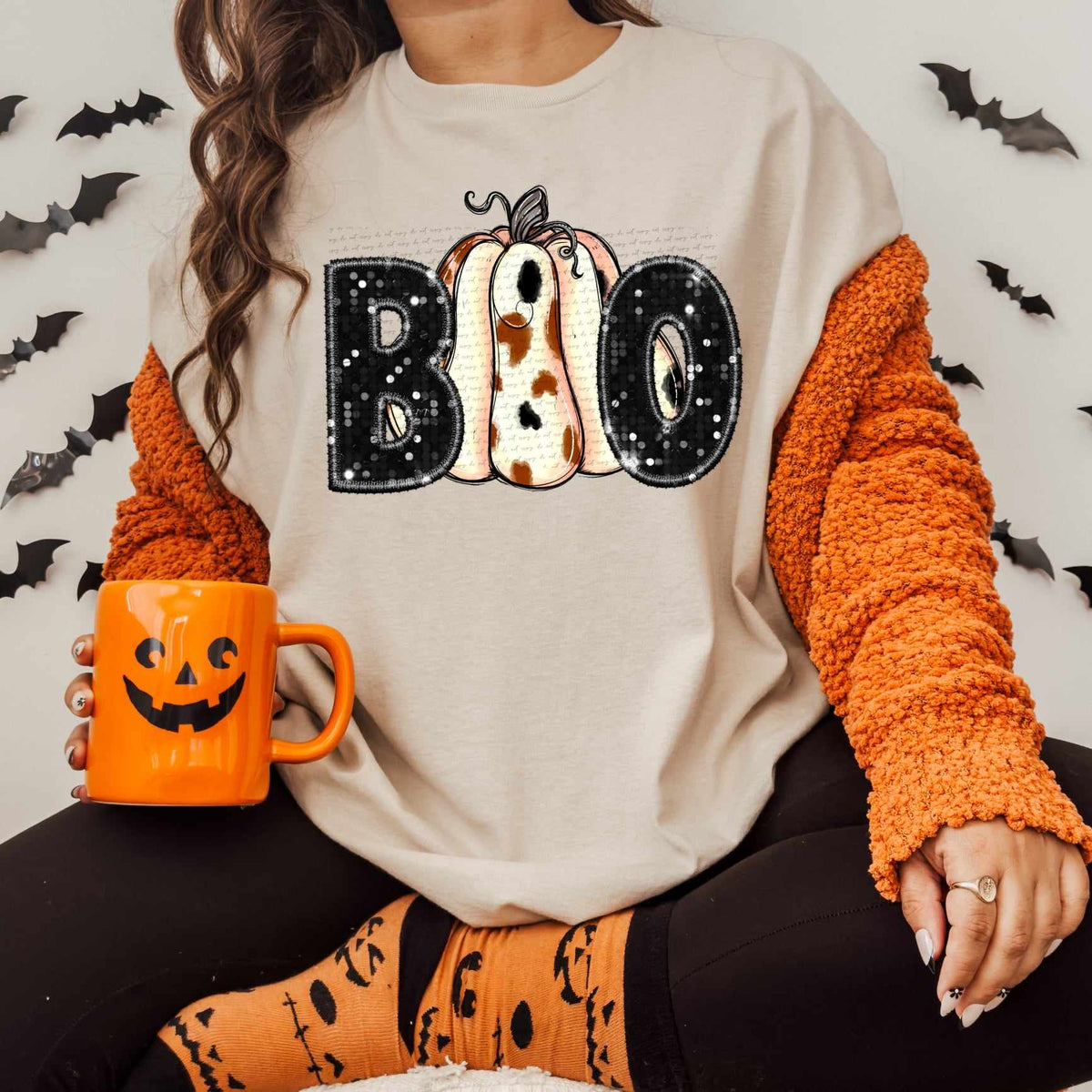 Boo sequin cowhide pumpkin (CITY) 37550 DTF transfer