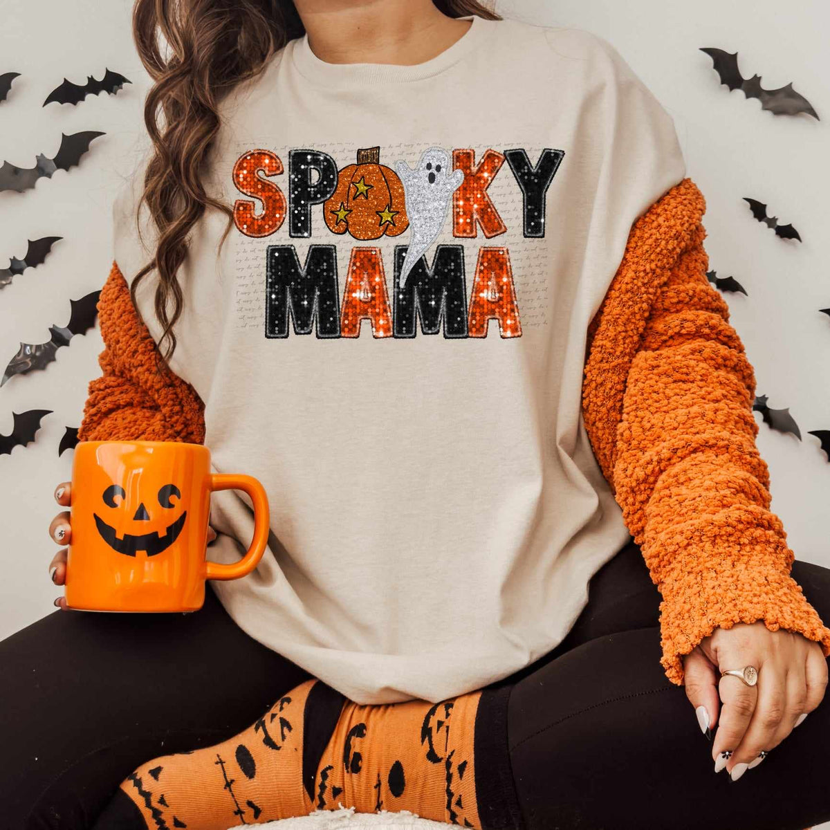 Spooky mama orange and black with pumpkin and ghost (CITY) 37483 DTF transfer