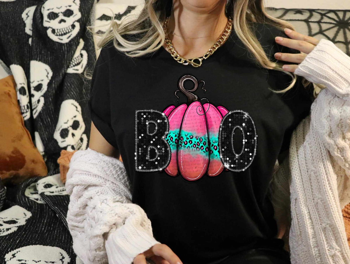 Boo sequin pink and blue leopard pumpkin (CITY) 37547 DTF transfer