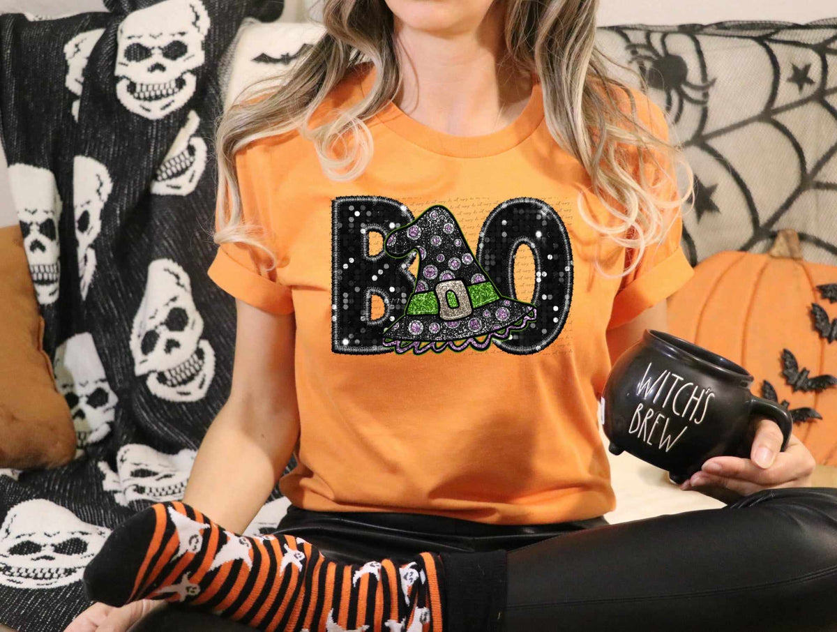 Boo sequin black witch hat (CITY) 37546 DTF transfer
