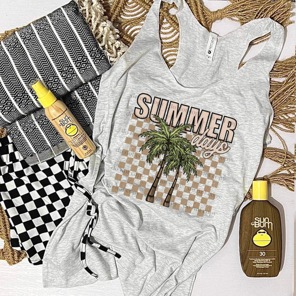 Summer days palm trees checkered print (CSC) 27345 DTF transfer