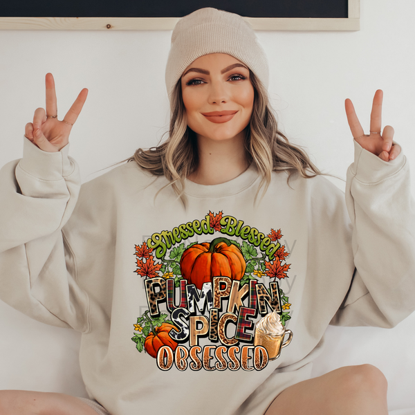 Stressed Blessed Pumpkin Spice Obsessed-38249-DTF transfer