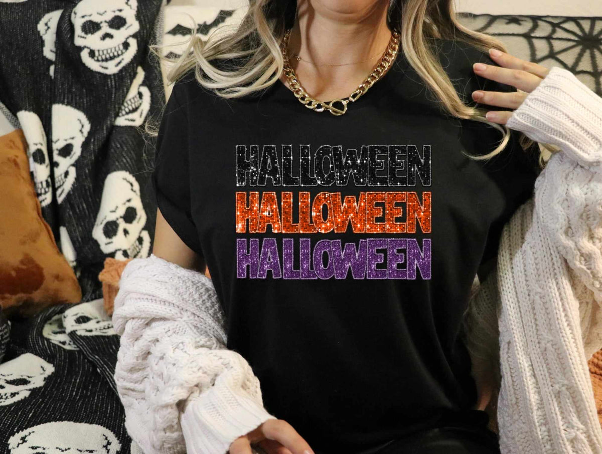 Halloween stacked black orange purple sequin (CITY) 37559 DTF transfer