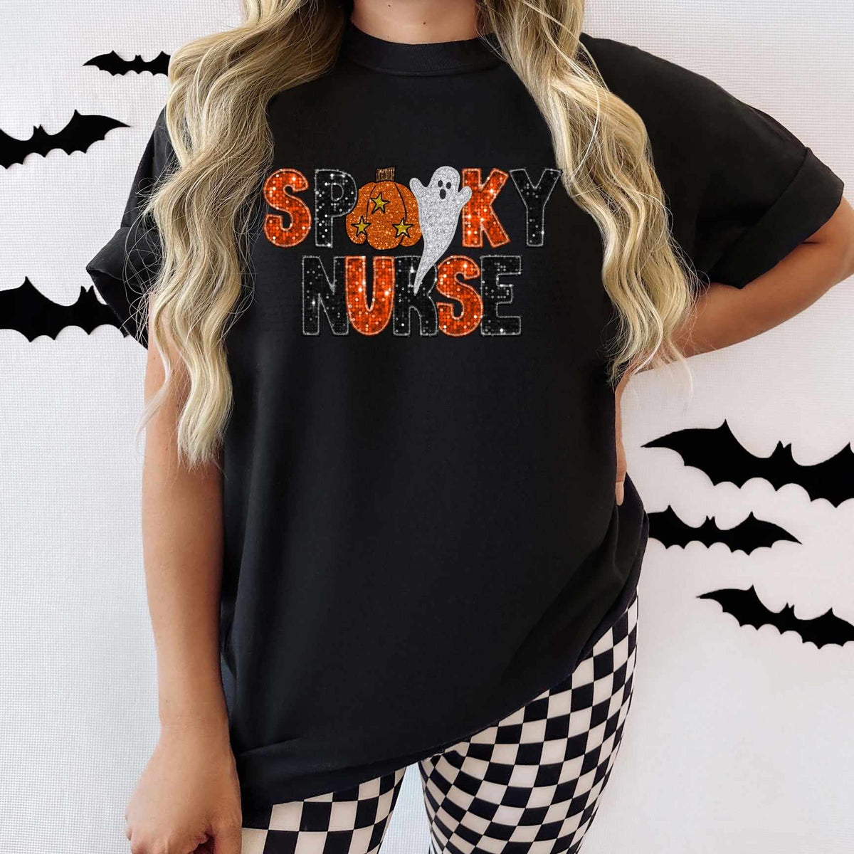 Spooky nurse orange and black with pumpkin and ghost (CITY) 37482 DTF transfer