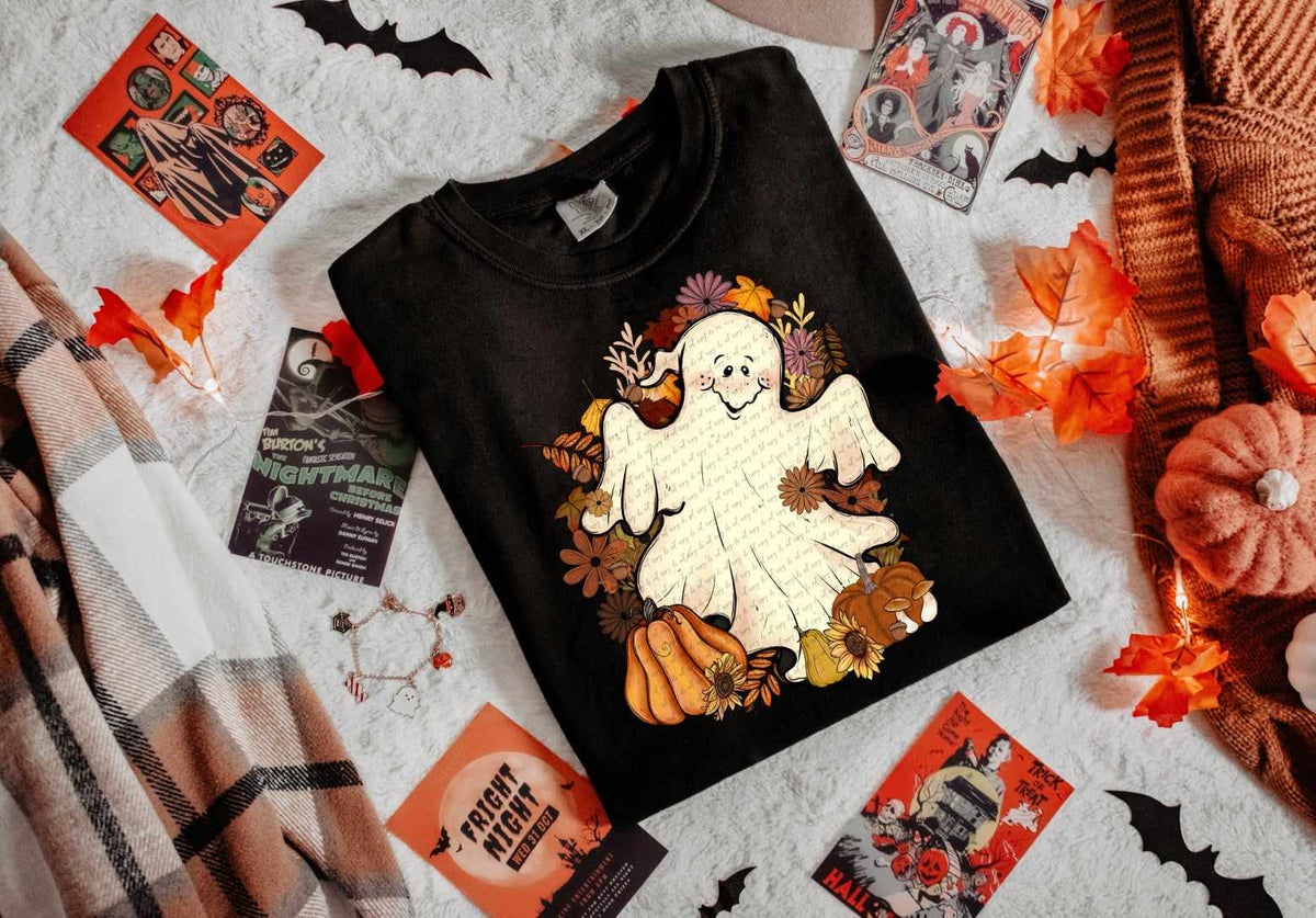 Ghost with florals and pumpkin (CITY) 37552 DTF transfer