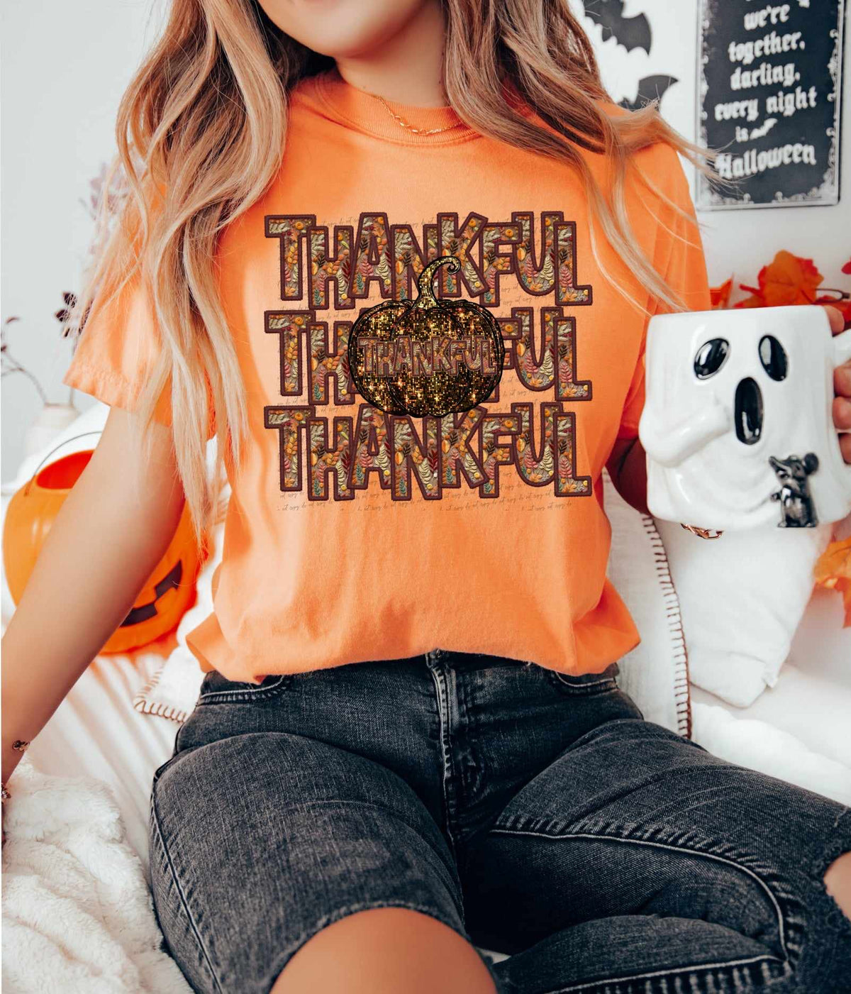 Thankful stacked sequin pumpkin (CITY) 37532 DTF transfer