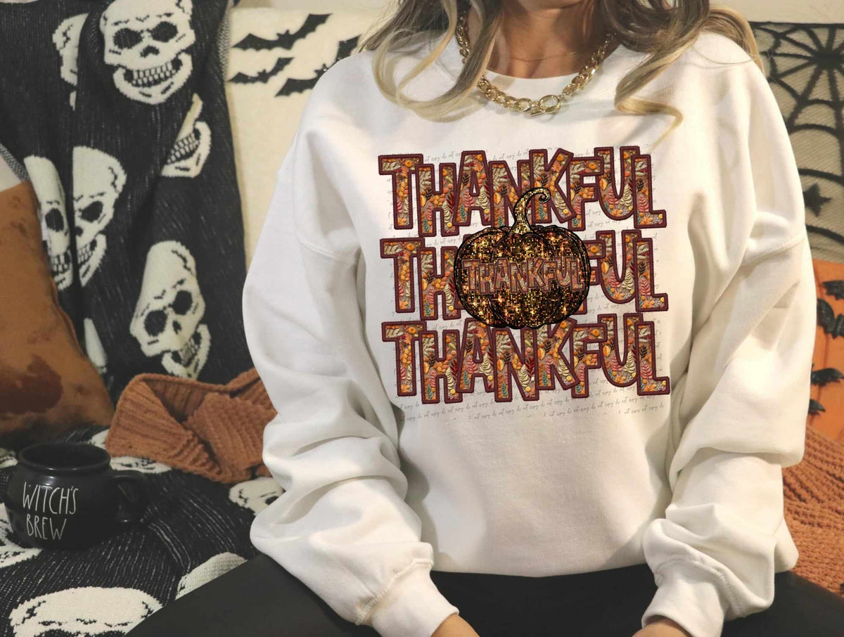 Thankful stacked sequin pumpkin (CITY) 37532 DTF transfer
