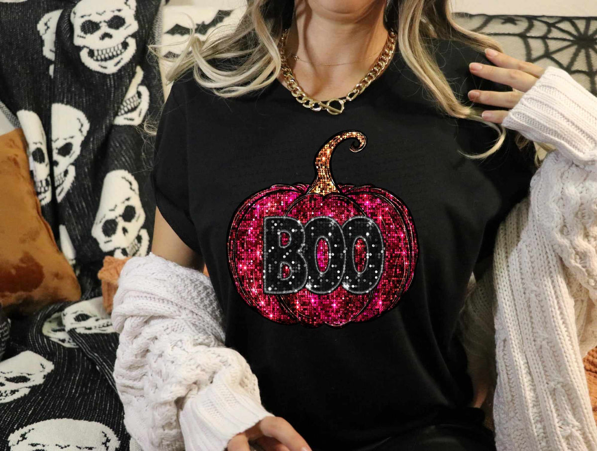 Boo pink sequin pumpkin (CITY) 37522 DTF transfer