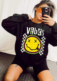 Vibes warped smiley WHITE font 27405 DTF transfer