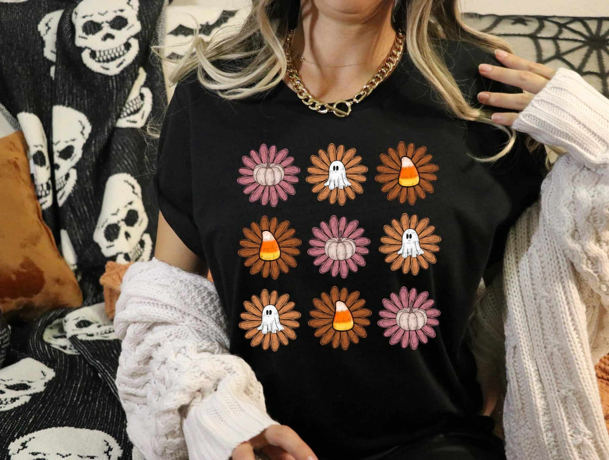 Flowers with pumpkin, ghost, candy centers (CITY) 37527 DTF transfer