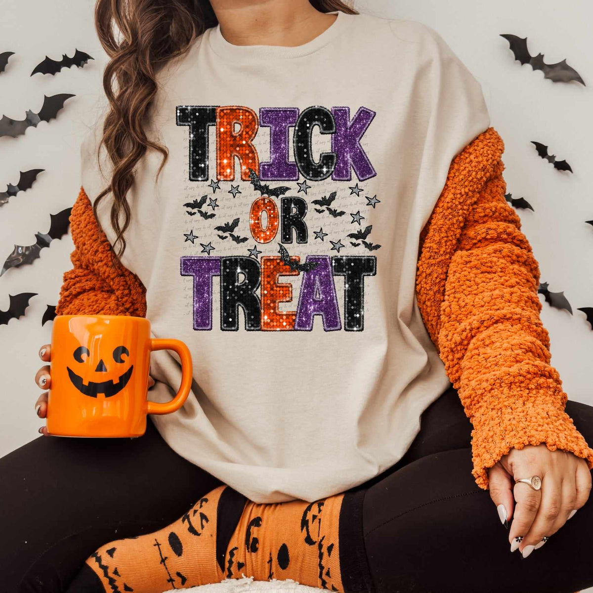 Trick or treat sequin with bats (CITY) 37523 DTF transfer