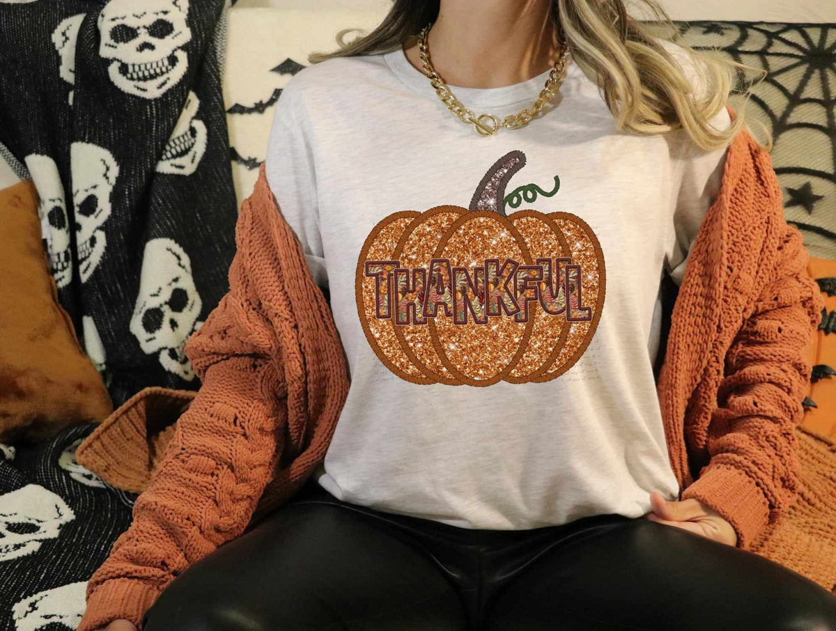 Thankful orange glitter pumpkin (CITY) 37520 DTF transfer