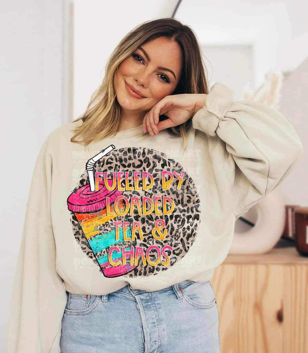 Fueled by loaded tea and chaos colorful cup (LYTTLE) 17846 DTF TRANSFER