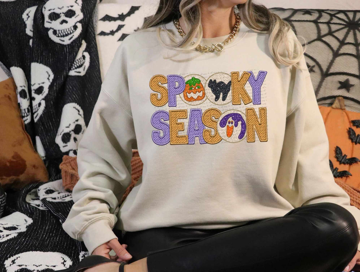 Spooky season orange and purple stitch with cookies (CITY) 37498 DTF transfer