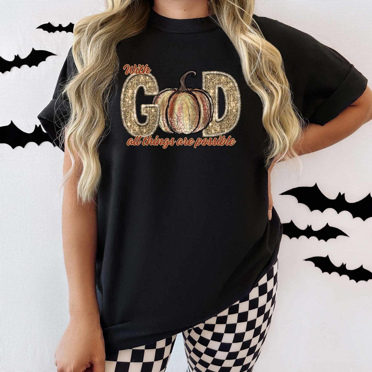 With god all things are possible gold sequin (CITY) 37510 DTF transfer