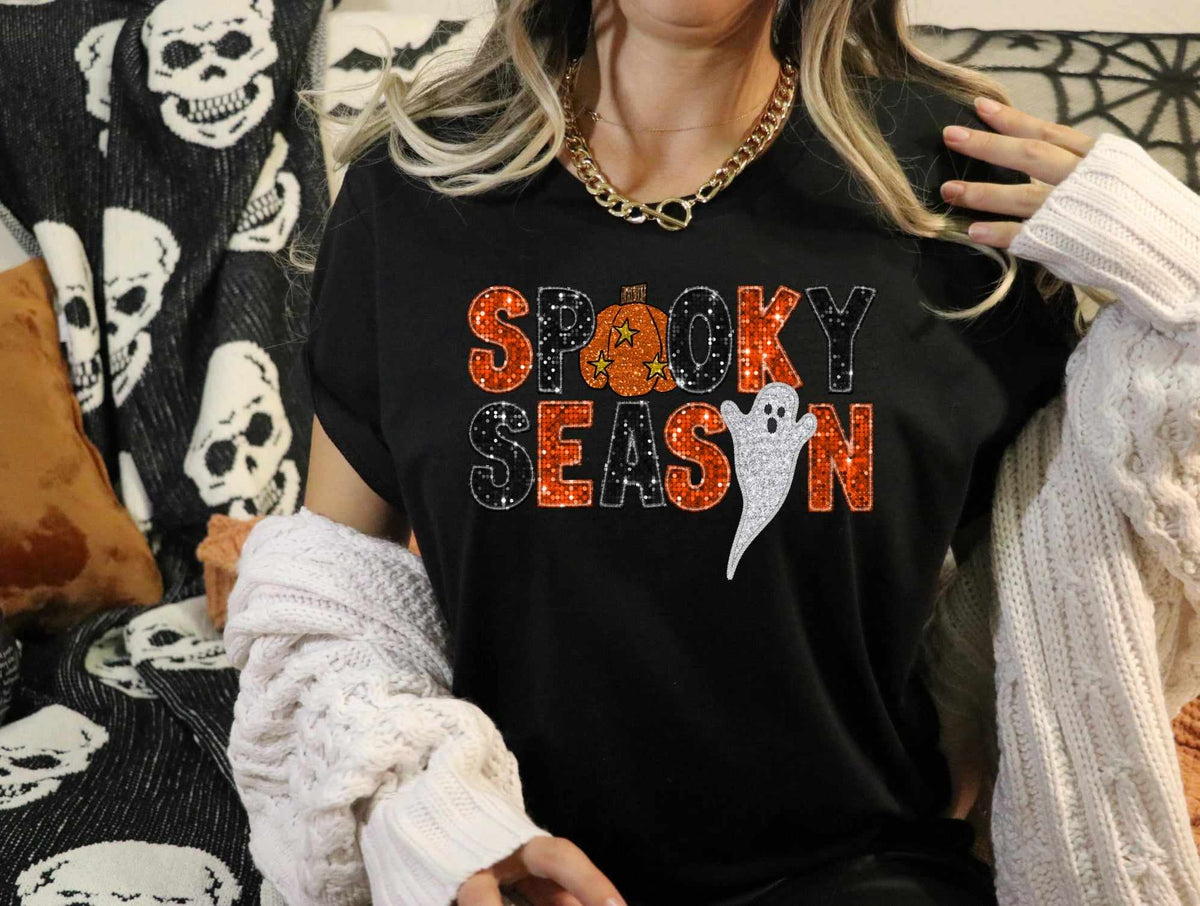 Spooky season orange and black with pumpkin and ghost (CITY) 37478 DTF transfer