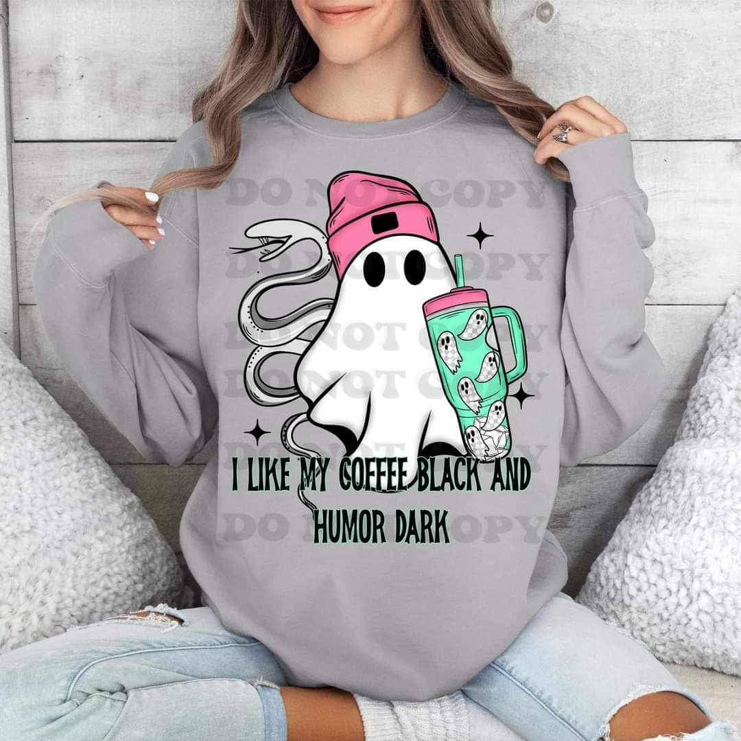 I like my coffee black and humor dark ghost (VIRGO) 17876 DTF TRANSFER