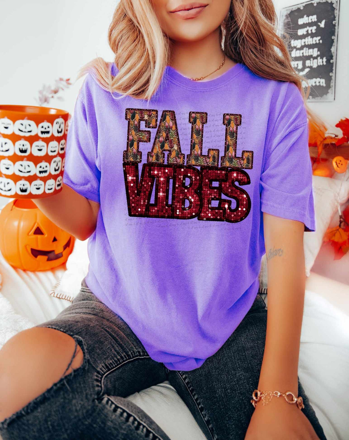 Fall vibes patterned and sequin (CITY) 37499 DTF transfer